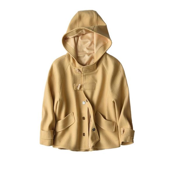 

women's wool & blends shuchan coat women casual hooded covered button wide-waisted abrigos mujer invierno 202a fashion yellow, Black