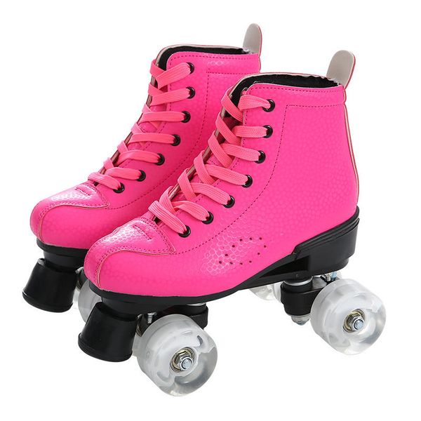 

white double row the skating shoes four-wheel roller skates male children beginner skating rink dedicated