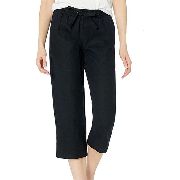 

loose fit high waist black wide leg pants urban leisure cotton capris straight waistless radish pants, Black;white
