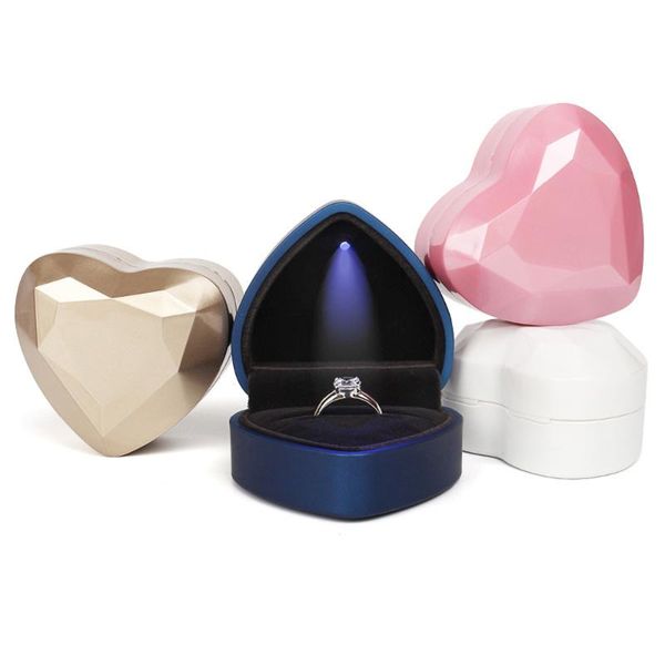 

gift wrap 48pcs/lot heart-shaped led light wedding ring box with display storage jewelry decoration pendant bag birthday