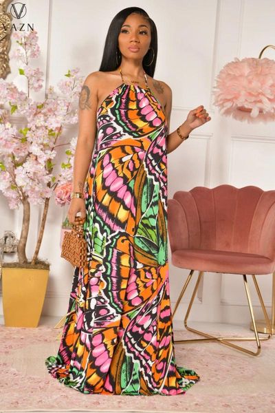

casual dresses vazn summer 2021 european and american women's print sleeveless dress with neck chest hanging, Black;gray