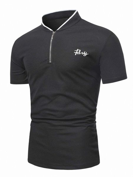 

men letter graphic quarter zip polo shirt m7nq#, White;black