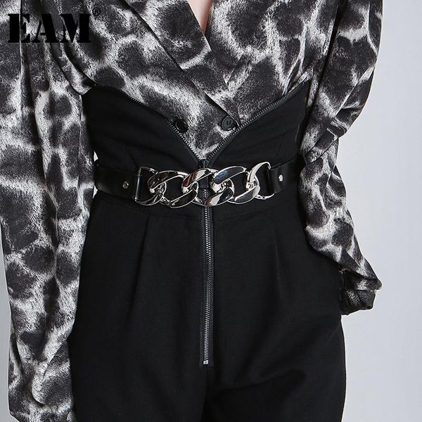 

[eam] pu leather big metal chain long black belt personality women fashion tide all-match spring autumn 2021 1dd3945 belts, Black;brown