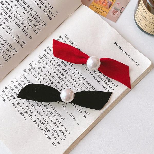 

hair accessories simple temperament bow hairpin elegant pearl korean without injury duck beak headdress female metal, Slivery;white