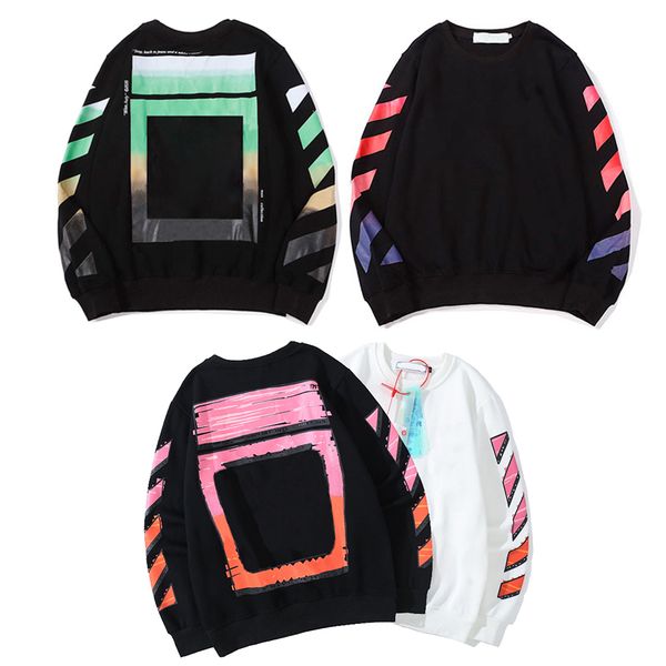 

designer mens hoodie ow fashion women off men couples high street sweatshirts rainbow gradientarrow striped sweatshirt white casual long sle, Black