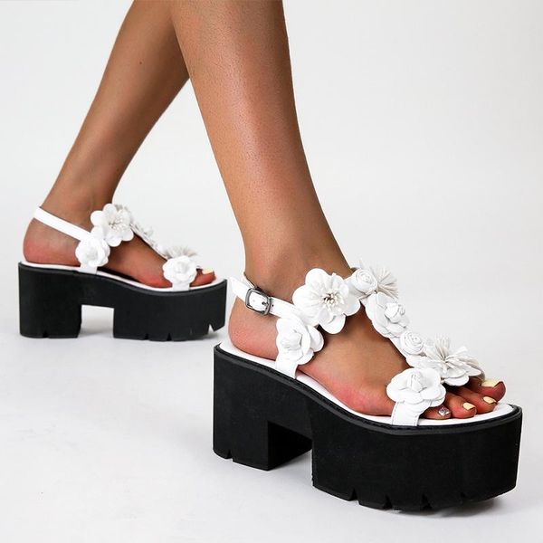 

sandals roman shoes summer women's gladiator ladies white woman wedges high heels flower demonia, Black