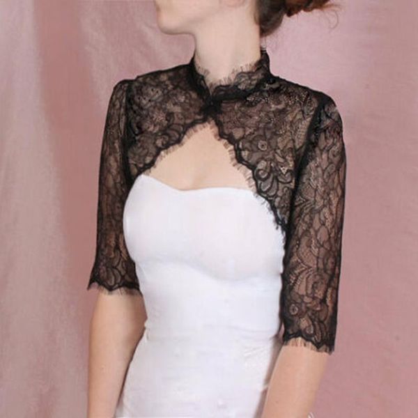 

wraps & jackets bridal lace black ivory white bolero jacket shrug 3/4 sleeve wedding coat