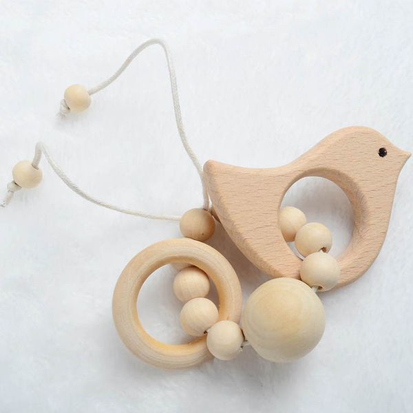 

baby pacifiers infant feeding natural wooden animal teething beads newborn teeth practice toys kids chew toy b7953