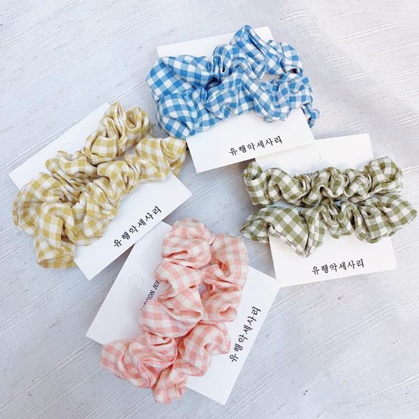 

korean hair tie folded large intestine japanese sweet plaid rubber band1