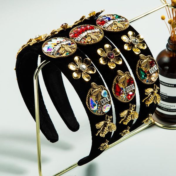 

hair clips & barrettes retro baroque color crystal flower headband women's elegant alloy court velvet band party accessories, Golden;silver