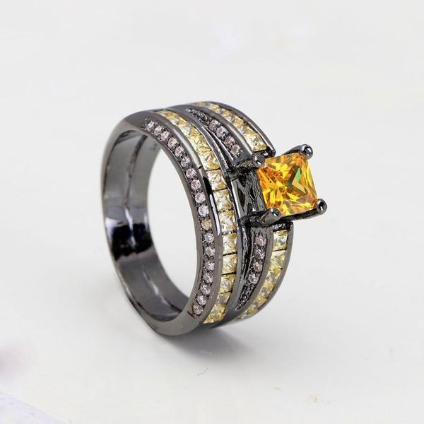 

wedding rings 2021 created yellow cz ring for women black gold-color engagement gift vintage fashion jewelry, Slivery;golden
