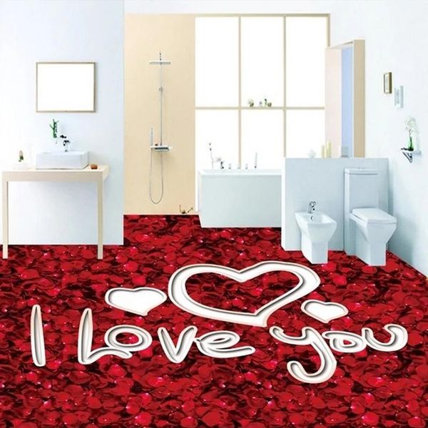 

wallpapers custom 3d mural romantic red rose flower petal floor sticker self-adhesive po wallpaper for proposal wedding room decor