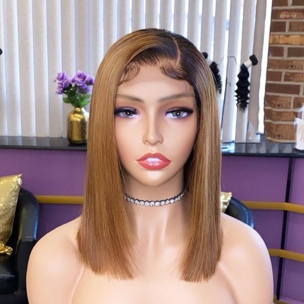 

4x4 150 honey blond color wig short bob ombre lace front human hair wigs for women brazilian remy closure1, Black;brown