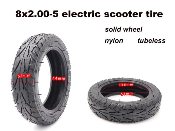 

8x2.00-5 inch nylon wheel non-slip tubeless tires solid tire non-pneumatic suitable for electric scooter motorcycle wheels &
