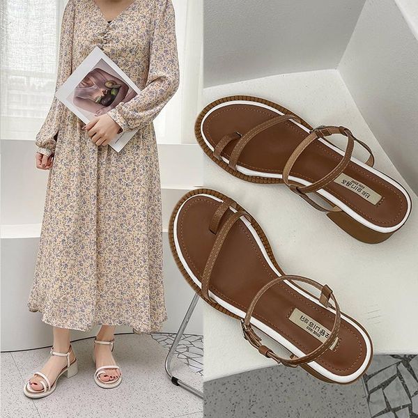 

med high heel sandal for women all-match shoes lady 2021 suit female beige espadrilles platform medium high-heeled outside block sandals, Black