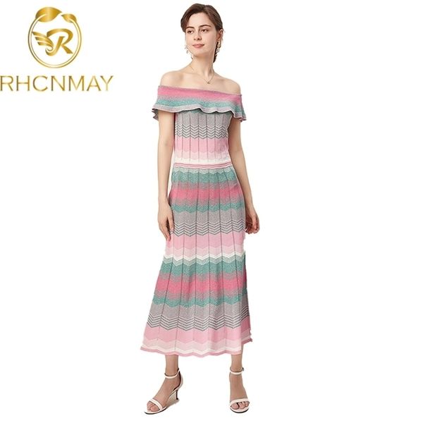 

fashion summer women striped dress elegant slash neck sleeveless knitted bohemian beach long party 210520, Black;gray