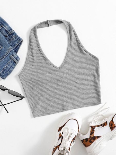 

rib-knit crop halter c4vk#, White