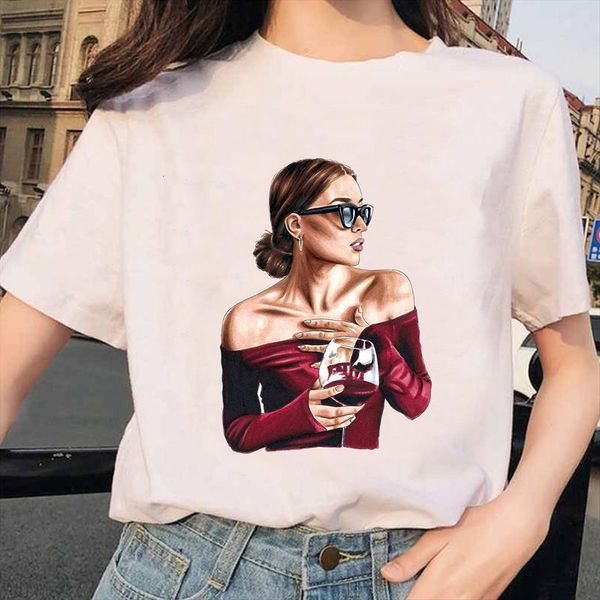 

elegant pretty back print women streetwear casual friend outfit womens summer harajuku graphic shirts fashion, White