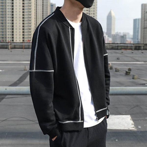 

men's jackets men 2021 spring autumn fashion loose baseball male long sleeve short coats solid color zipper outerwear o74, Black;brown