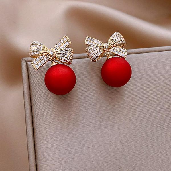 

stud 2021 fashion earrings for women bowknot round beads zircon dangle fall winter christmas gift butterfly jewelry, Golden;silver