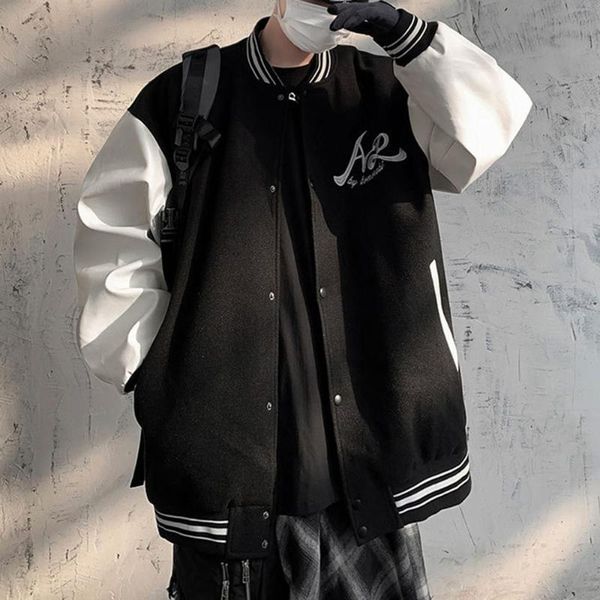 

men's jackets 2021 baseball uniform jacket simple embroidery japanese high street loose large size autumn boys male clothing, Black;brown