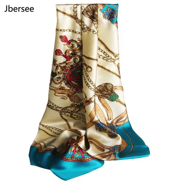 

scarves jbersee silk scarf women bandana floral stoles pure scarfs for ladies square shawl 88*88cm, Blue;gray