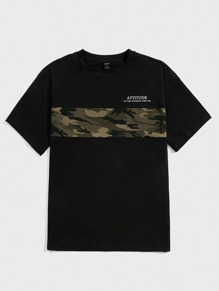 

men slogan & camo print tee o6qm#, White;black