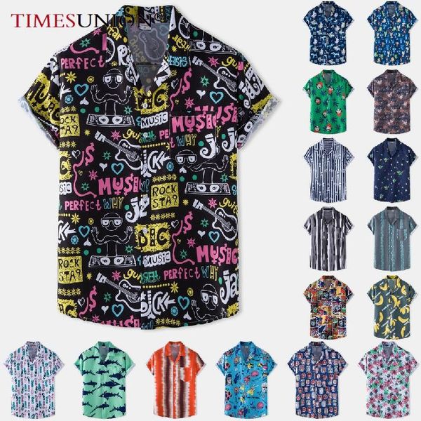 

men's casual shirts men clothing 2021 fashion print hawaiian for suit lapels short sleeve shirt beach style button up, White;black