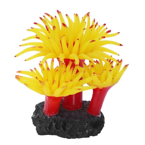 

concrete base silicone coral anemone aquarium plant decoration, yellow decorations