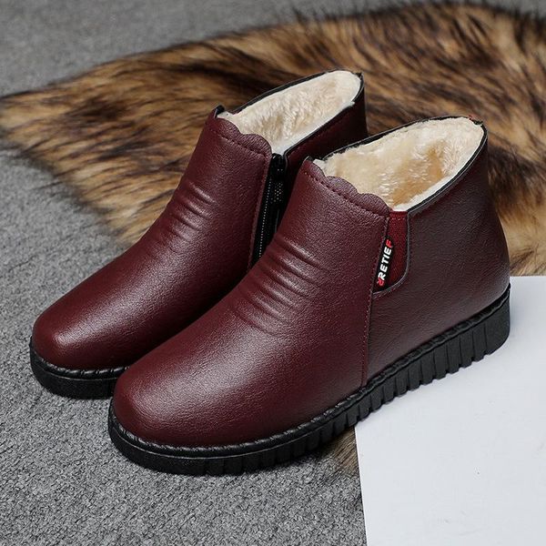 

boots mother's cotton shoes women's winter plush warm middle-aged elderly short flat bottom anti-skid, Black