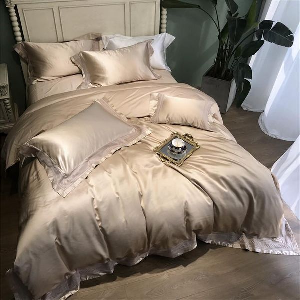 

solid color silk cotton luxury bedding set 4pcs king  size bed sheet duvet cover pillowcase parure de lit ropa cama sets