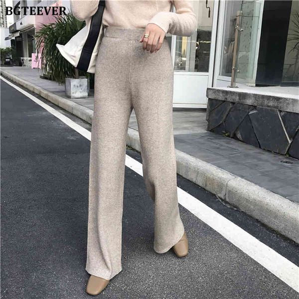 

pants autumn winter loose elastic waist women straight leg knitted pant ladies casual sweater trouser floor-length pants los0, Black;white