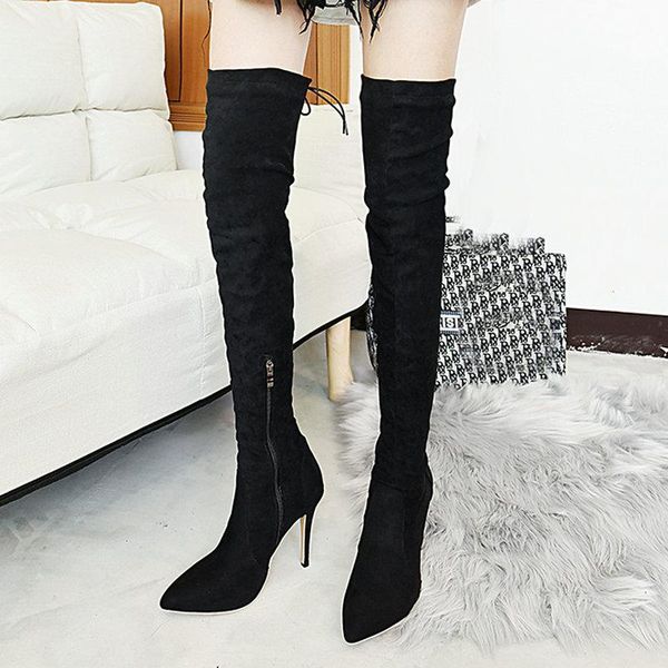 

boots winter frosted black army green leopard print women over the knee zipper stretch ladies pointed stiletto heels