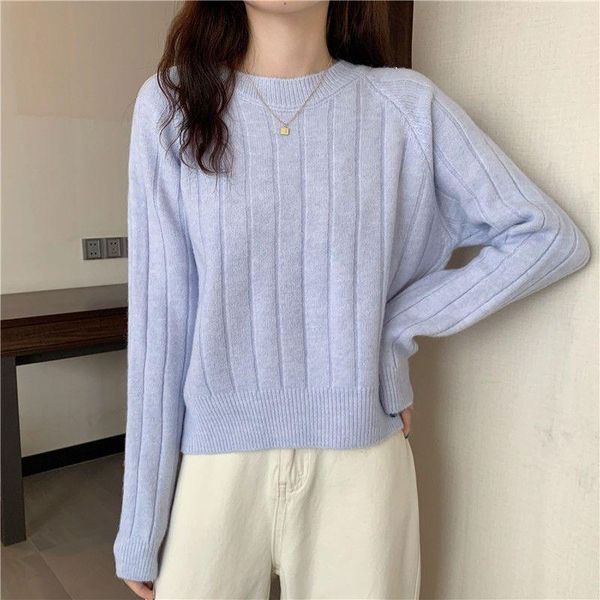 

women's sweaters korean style jumper 2021 o-neck short knitted women thin long sleeve solid crop ropa mujer, White;black
