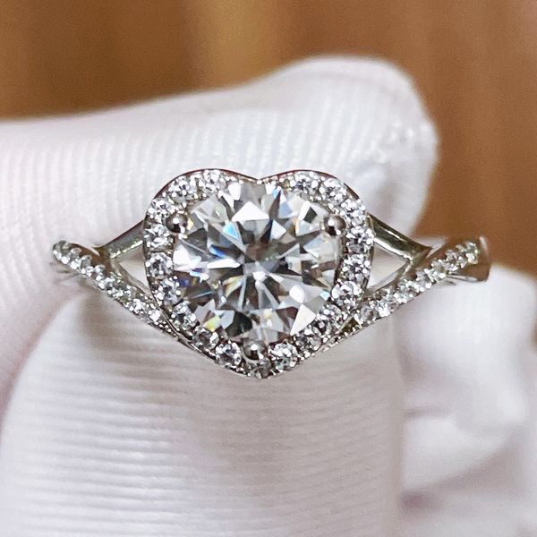 Echter Moissanit-Ring im Herz-Stil, 6,5 mm, 1 für Frauen, Mädchen, Freund, Geschenk, Geburtstagsgeschenk, Luxus-Diamantringe, edler Schmuck