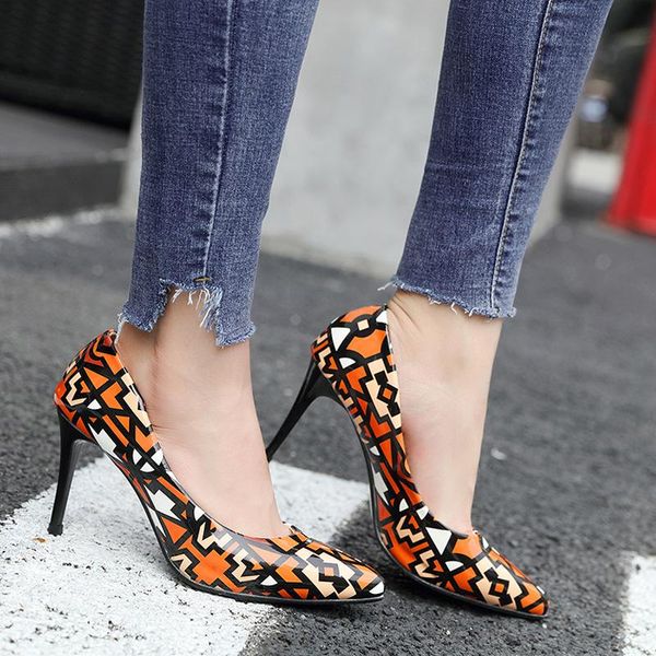 

dress shoes 2021 arrival pumps women tide high heel 8.5cm pointed lady's office colorful pu leather party, Black
