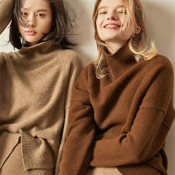 

turtleneck knitted pullovers sweater female long batwing sleeve solid sweaters women 2021 winter loose casual jumper ladies women's, White;black