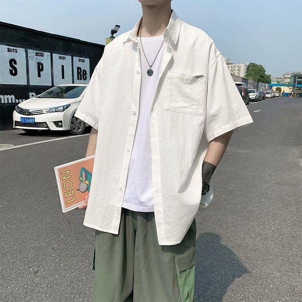 

men's casual shirts summer hi-q white shirt male korean version thin short sleeve cotton pure color loose fashion half, White;black