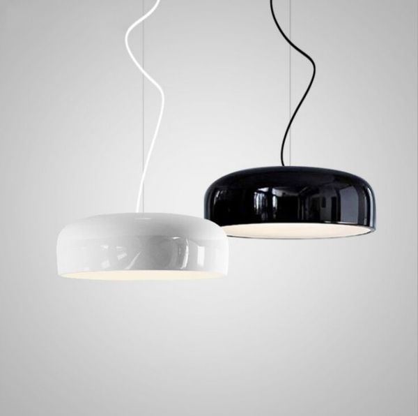 Lâmpada de alumínio moderna lâmpada pingente dia35 / 48 / 60cm preto branco droplight redondo para sala de jantar sala de estar