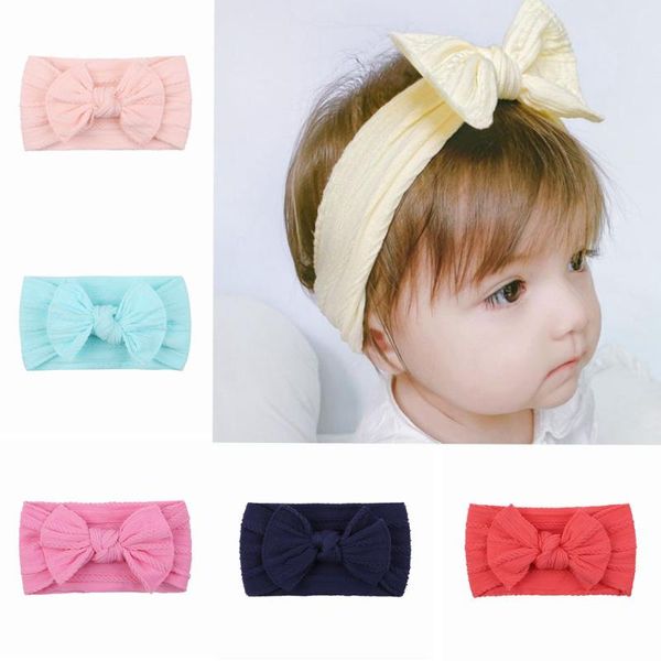 

hair accessories 6.3inches cotton solid color ribbon bows headband for kids girls bowknot elastic band boutique headwear, Slivery;white