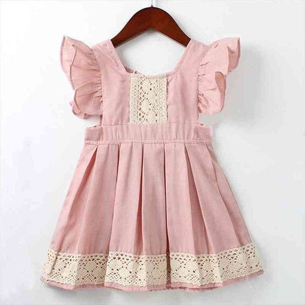 

girls cute pink lace girl dresses petal sleeve princess summer kids party for 2 7 years children clothing, Red;yellow