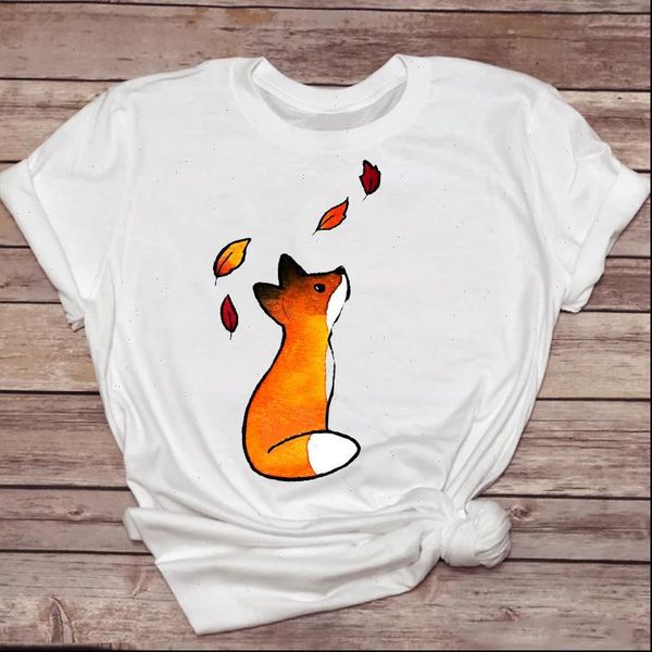 

women womens t shirts fox animal printing cute short sleeve fashion 90s ladies print graphic lady shirt female, White