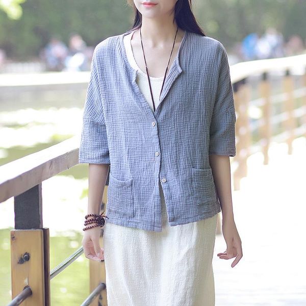 

women's blouses & shirts 2021 summer style women spring mori girl sunscreen cardigshirt an casual loose linen blouse camisa mujer, White