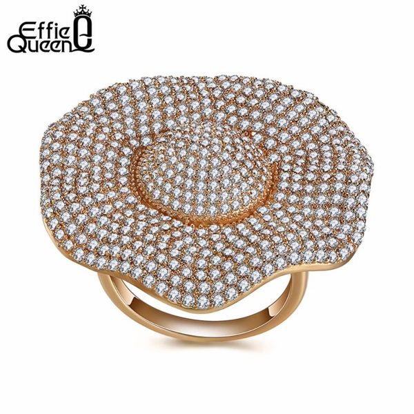 

cluster rings effie queen arrival big flower female finger ring with paved cubic zirconia luxury party jewelry ddr06, Golden;silver