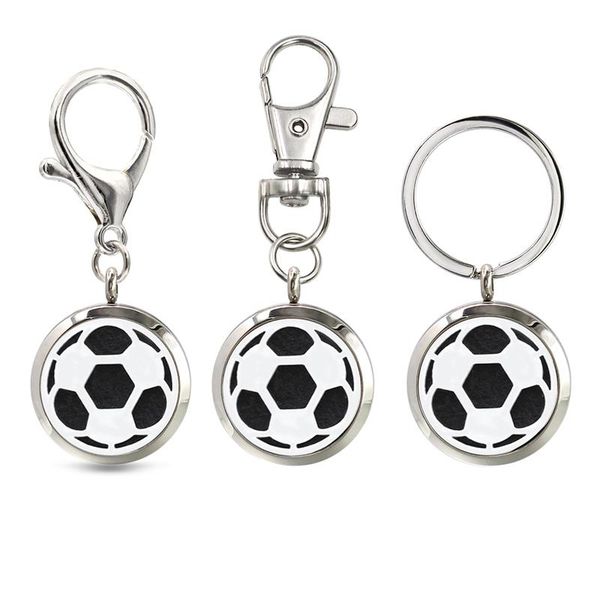 

keychains football diffuser keychain 30mm 316l stainless steel jewelry locket lobster clasp with 10pcs pads gift, Silver