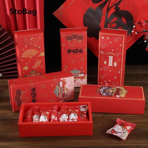 

gift wrap stobag 2021 chinese year red candy cookies packaging boxes bags for party drawer style box