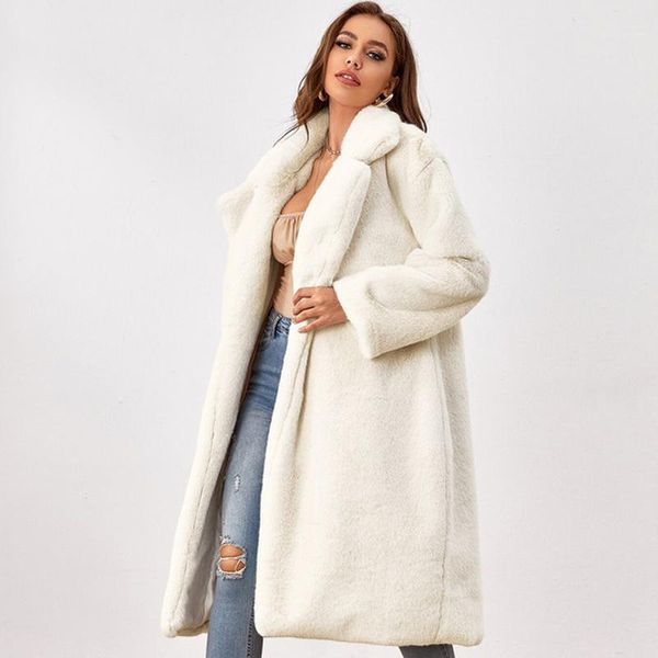 

women's fur & faux winter women coat luxury long loose lapel overcoat thick warm plus size female plush coats y287, Black