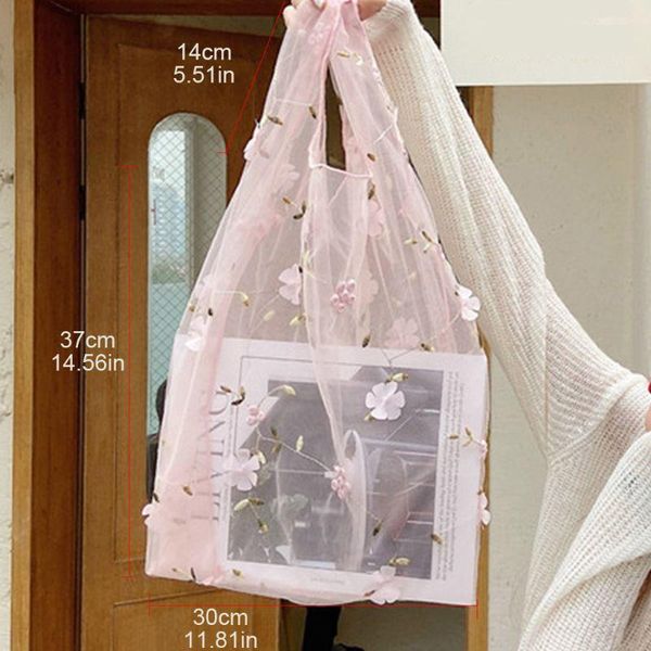 

reusable flower embroidery mesh cloth shopping bag shoulder pouch grocery bags 35ef