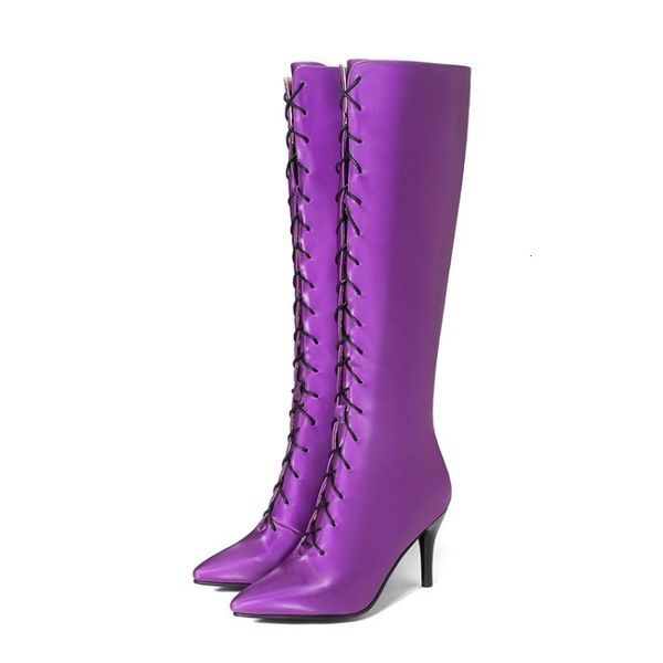 

boots olomm woman knee high stiletto boots pointed beautiful purple toe beige black party shoes and size 3-14 ijz0