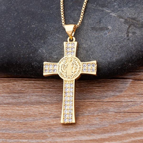 

pendant necklaces vintage crystal jesus cross women neck chain cubic zircon necklace couple jewelry gift for grilfriend wift drop, Silver